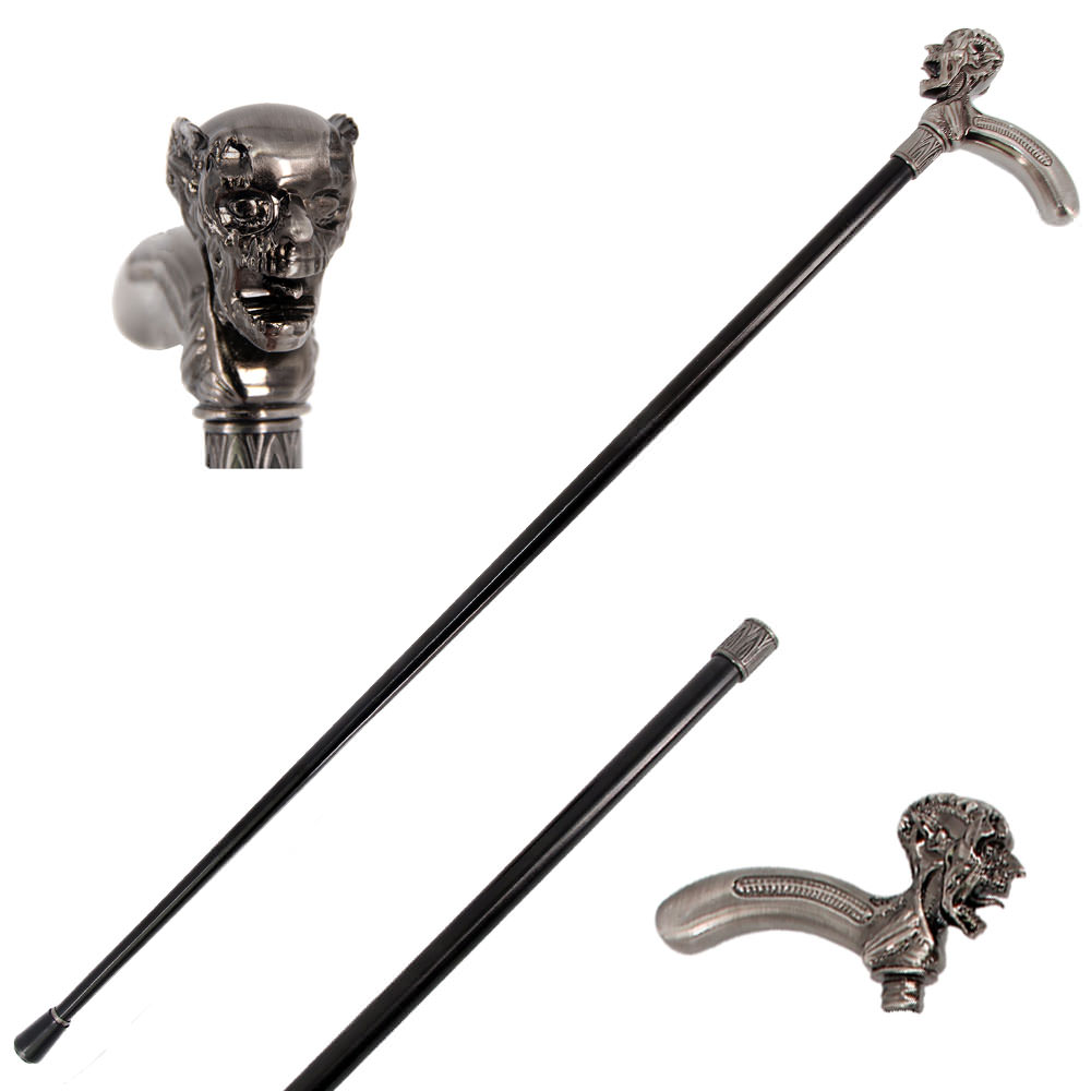 36 Inch Demon Skull Head Intricate Carved Walking Cane Stick - Tophatter's Army Products & Self Defense Collectible Weapons - Tophatter Daily Deals